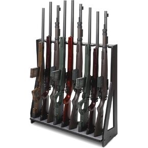 Gun Rack, Freestanding Rifle Gun Rack, Wooden Adjustable Rifle Stand Holds up 9 Long Guns, Gun Display Stand with Anti-scratch Padding, Rifle Storage Holder for Home, Garage, Black