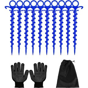 Christmas Inflatables Decoration Ground Stakes, Beach Umbrella Sand Anchor, Heavy Duty Plastic Grounding Screw In Tent Spikes, Outdoor and Yard Camping Canopy Stake Pole, Spiral Peg, 9" 20 pcs