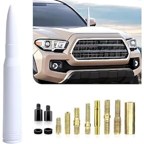 1 PC Bullet Car Antenna Replacement, Anti-Theft Shockproof Metal Vehicle Radio Antenna Accessories, Waterproof Signal Receiver Compatible with Ford F150 Wrangler Jeep Chevrolet (White)