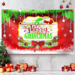 Merry Christmas Backdrop for Christmas Party Decorations Christmas Backdrops for Photograp Merry Christmas Banner Indoor Outdoor Wall Garage Door Christmas Decorations (Green Red)