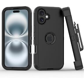 Compatible with iPhone 16 Plus Case, with Belt Clip Holster Heavy Duty Rugged Shockproof Full Body Protection Kickstand Cover for iPhone 16 Plus 6.7 inch Phone (Black) in Kuwait