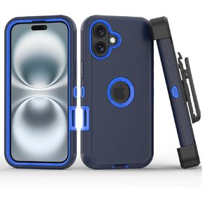 Compatible with iPhone 16 Plus Case, with Belt Clip Holster Heavy Duty Rugged Shockproof Full Body Protection Kickstand Cover for iPhone 16 Plus 6.7 inch Phone (Black)