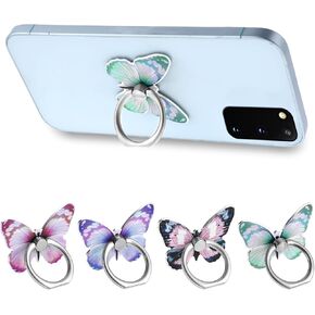 4 PCS Butterfly Cell Phone Ring Holder, 360°Rotation Metal Finger Stand, Cell Phone Ring Holder, Aluminum Alloy Zinc Alloy Mobile Phone Holder Universal Compatible for All Smartphone