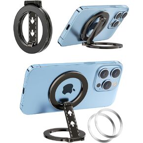 Double Magnetic Phone Holder, Dual Magnetic Phone Holder for Gym, Portable Magnetic Phone Holder Compatible with iPhone 16 15 14 13 12 for Magsafe Car Desk Gym Include 2 Metal Rings