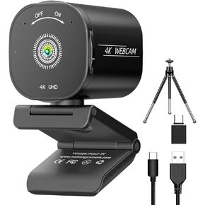 4K Webcam for PC and Laptop - Ultra 4K HD, Autofocus, Dual Noise-Cancelling Mics, Privacy Cover, USB Plug & Play, Wide-Angle Streaming Camera for Zoom, Teams, Online Classes, and Gaming