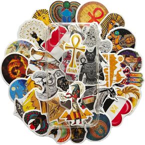Ancient Egypt Stickers, 50PCs, Lost Civilizations Pyramid Sphinx Pharaoh Waterproof Vinyl Sticker Decals, for Laptop, Waterbottle, Phone, Skateboard, Guitar, Helmet, for Kids, Girls (Ancient Egypt)
