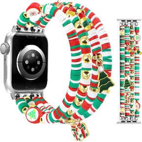 Christmas Bracelet Compatible with Apple Watch Band 38mm 40mm 41mm 42mm 44mm 45mm 46mm 49mm for Women Girls Cute Fashion Beaded Handmade Elastic Stretch Watch Strap for iWatch Series10/9/8/7/6/5/4/3/2/1/SE/Ultra