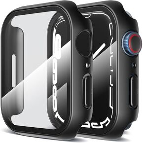 LK 2 Pack Case for Apple Watch 44mm Built-in Tempered Glass Screen Protector, Hard PC Protector Cover for iwatch 44mm, Black