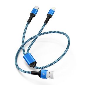 USB to USB-C & Lightning Cable, 2-in-1 Multi Charging Cord 4FT Braided Phone Charger Cable for iPhone, iPad Pro/Air, Samsung Galaxy -Not Compatible with Apple CarPlay, Android Auto, or Data Transfer