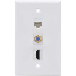 BUPLDET HDMI Ethernet CAT6 Coax Wall Plate - HDMI Coaxial Ethernet Cat 6 Cover Plate Female to Female Pass Through - White