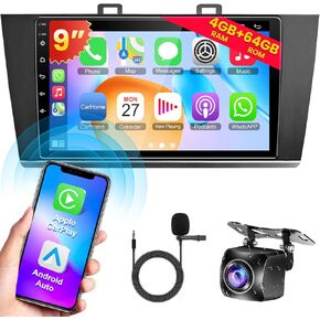 [4G+64G] Android 13 Car Radio for Subaru Legacy Outback 2015-2022, Wireless Carplay Android Auto, 9 inch IPS Touch Screen Stereo with GPS, Bluetooth, WiFi, FM Radio+ AHD Backup Camera+MIC