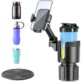 GeRRiT Cup Holder Expander for car with Phone Holder, Expanding Design, Black (Phone Holder)