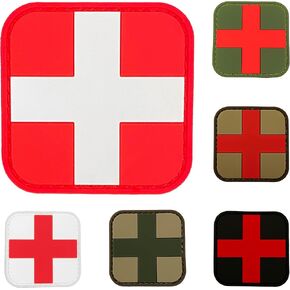 Medic Patch First Aid EMT EMS Tactical Military Templar Armoury Hook and Loop Backing PVC - Black, O.D. Green, Coyote Brown, Multicam, Red, and White (Black)