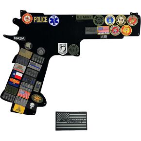 Patch Board Tactical Handgun Silhouette Large Premium Military Hook and Loop Morale Patch Panel Holder (+ one Included Flag Patch)