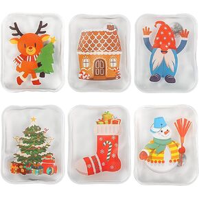 6pcs Christmas Pocket Hand Warmer,Reusable Snap Portable Lasting Heating Hands Heater,Pouch Gel Cute Long Lasting Warmth for Camping,Outdoor Xmas Pattern, for Women Men