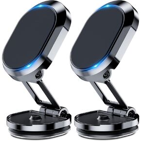 [2-Pack] Magnetic Phone Holder for Car Alloy Folding Magnetic Car Phone Holder [Super Strong Magnet] Car Magnetic Phone Mount 360° Rotation Magnetic Cell Phone Holder Dashboard Car Mount for All Phone