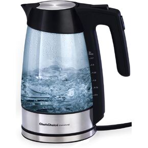 Chef'sChoice 679 Cordless Electric Glass Kettle with Soft-Touch Handle Auto Shut-Off and Boil-Dry Protection, 1.7 Liter, Silver