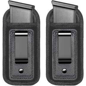 2-Pack Universal Magazine IWB Concealed Carry Holster, Single Double Stack Mags Pouch for Glock 17 26 43 Sig 1911 S&W M&P 9mm .40 .45 Fits 7 10 15 Round Ammo Clips for Pistols
