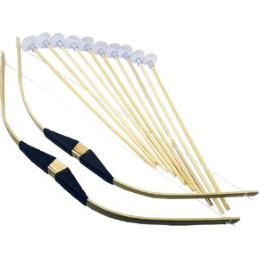 Adventure Awaits - 2-Pack Handmade Wooden Bow and Arrow Set - 10 Wood Arrows with Suction Cups - for Indoor and Outdoor Play