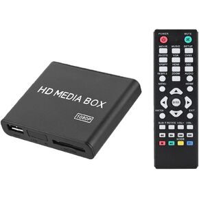 1080p HD Media Player, Mini MP4 Digital Media Player with AV/HDMI/VGA/YPbPr/H.263/Mpeg1/2/4-HD Output w/Remote Control Supports SD Cards USB Drives Devices (US Plug)
