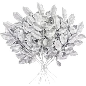 16 Pcs Christmas Picks and Sprays Set, 14" Glitter Leaves Stems Xmas Picks Decorations, Christmas Tree Sticks Filler Ornaments, Party Wreath DIY Crafts Indoor Decor (Champagne Gold)