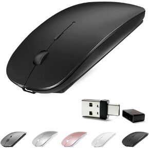 ماوس بلوتوث قابل لإعادة الشحن بأربعة أوضاع/بلوتوث 3.0/5.2+USB-2.4G/Type-C، ماوس بلوتوث لجهاز MacBook pro/MacBook air/Laptop/iMac/ipad/Notebook/pc (أسود)