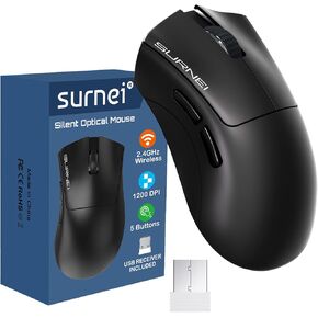 2.4GHz Silent Wireless Mouse, 1200 DPI Optical Sensor Cordless Mouse with USB Receiver, Ergonomic Grips, Portable Travel Computer Mouse for Laptop, PC, Desktop, MacBook, Office, 5 Buttons, Black