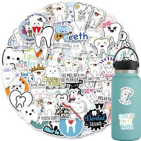 Tooth Stickers Decals[100Pack], Vinyl Dental Stickers Tooth Fairy Stickers Decals for Laptop Water Bottle Bumper Luggage Computer Skateboard Snowboard. Gift for Kids Girls Teens Adult
