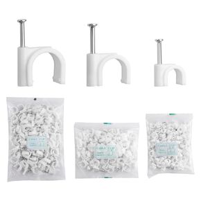 SinLoon 300pcs Cable Clips with Steel Nails 7mm 10mm 14mm Wire Holders Durable, UV Resistant Plastic Clips Help Organize Coax, Ethernet and Other Cords(Circular)