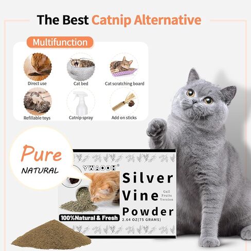 Silvervine Powder for Cats - 100% Natural Catnip Alternative, 45g (1.58oz), 5 Resealable Pouches, Safe for All Cat Ages, Matatabi Gall Fruit Powder in Kuwait