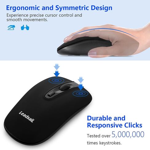 Leadsail Wireless Slim USB Mouse, Silent Click 3 Levels, 4 Buttons Laptop Mouse for Windows Mac PC Notebook in Kuwait