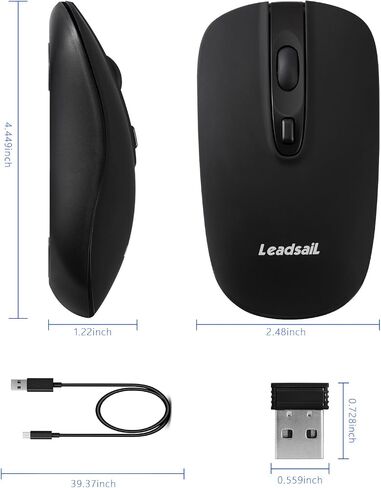 Leadsail Wireless Slim USB Mouse, Silent Click 3 Levels, 4 Buttons Laptop Mouse for Windows Mac PC Notebook in Kuwait