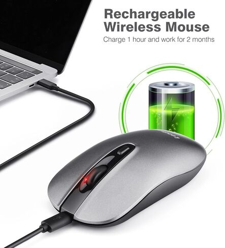 LeadsaiL Rechargeable Wireless Computer Mouse, 2.4G Portable Slim Cordless Mouse Less Noise for Laptop Optical Mouse with 5 Adjustable DPI Levels USB Mouse for Laptop, Deskbtop, MacBook in Kuwait