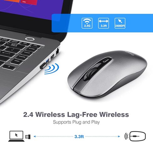 LeadsaiL Rechargeable Wireless Computer Mouse, 2.4G Portable Slim Cordless Mouse Less Noise for Laptop Optical Mouse with 5 Adjustable DPI Levels USB Mouse for Laptop, Deskbtop, MacBook in Kuwait