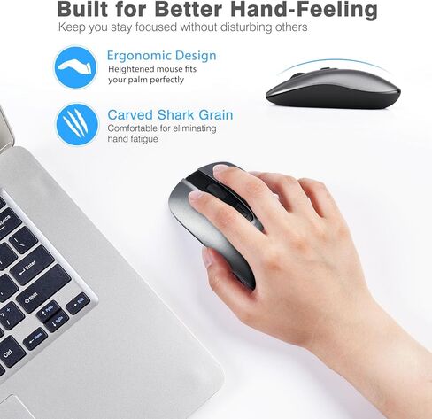 LeadsaiL Rechargeable Wireless Computer Mouse, 2.4G Portable Slim Cordless Mouse Less Noise for Laptop Optical Mouse with 5 Adjustable DPI Levels USB Mouse for Laptop, Deskbtop, MacBook in Kuwait
