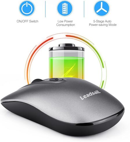 LeadsaiL Rechargeable Wireless Computer Mouse, 2.4G Portable Slim Cordless Mouse Less Noise for Laptop Optical Mouse with 5 Adjustable DPI Levels USB Mouse for Laptop, Deskbtop, MacBook in Kuwait