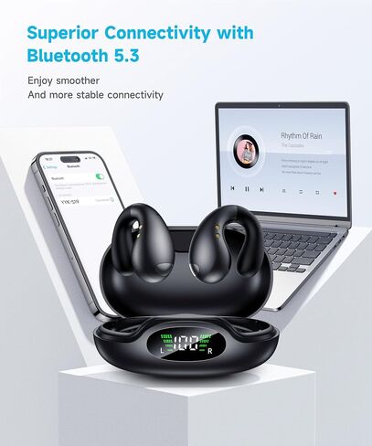 Ultra Open Ear Clip Earbuds - Bone Conduction Headphones with Wireless Bluetooth, Lightweight Clip on Ear Buds, Over The Ear Comfort for Fitness, Running and Gym, Designed for Small Ears in Saudi Arabia