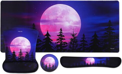 MOSISO Desk Pad Mat Keyboard Mouse Pad Set, Large Gaming Mouse Pad&Keyboard Wrist Rest&Mouse Pad with Wrist Rest&Coaster, Ergonomic Non-Slip Mousepad with Memory Foam for Home Office, Moonlit Night in Saudi Arabia