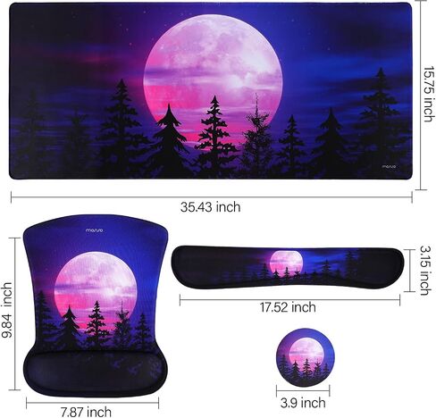 MOSISO Desk Pad Mat Keyboard Mouse Pad Set, Large Gaming Mouse Pad&Keyboard Wrist Rest&Mouse Pad with Wrist Rest&Coaster, Ergonomic Non-Slip Mousepad with Memory Foam for Home Office, Moonlit Night in Saudi Arabia