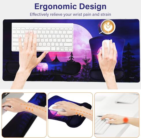 MOSISO Desk Pad Mat Keyboard Mouse Pad Set, Large Gaming Mouse Pad&Keyboard Wrist Rest&Mouse Pad with Wrist Rest&Coaster, Ergonomic Non-Slip Mousepad with Memory Foam for Home Office, Moonlit Night in Saudi Arabia