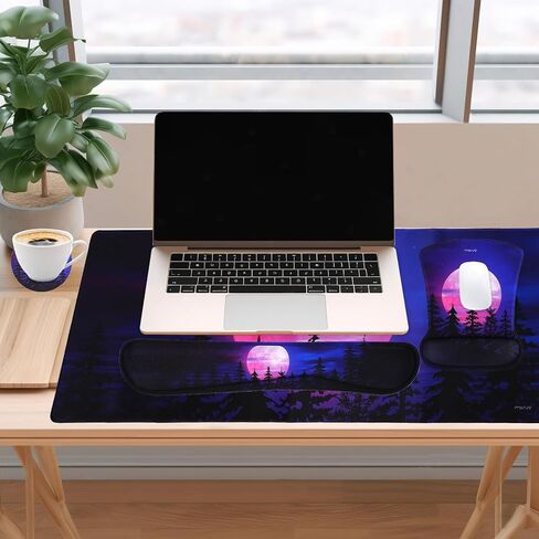 MOSISO Desk Pad Mat Keyboard Mouse Pad Set, Large Gaming Mouse Pad&Keyboard Wrist Rest&Mouse Pad with Wrist Rest&Coaster, Ergonomic Non-Slip Mousepad with Memory Foam for Home Office, Moonlit Night in Saudi Arabia