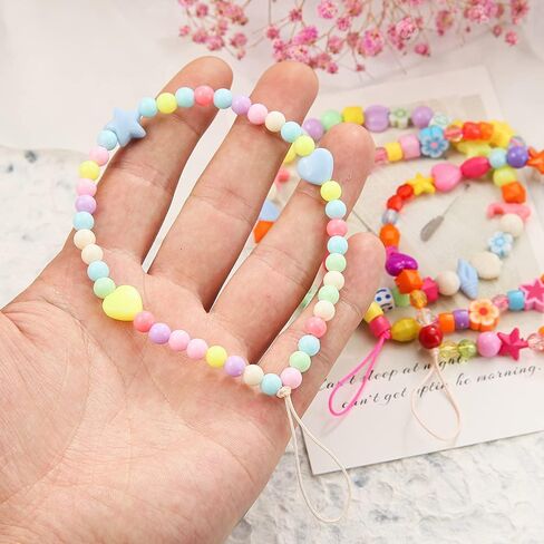 3pcs Beaded Phone Lanyard Wrist Strap Fruit Star Pearl Rainbow Color Beaded Phone Charm for Girls in Saudi Arabia