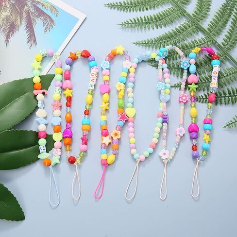 3pcs Beaded Phone Lanyard Wrist Strap Fruit Star Pearl Rainbow Color Beaded Phone Charm for Girls in Saudi Arabia