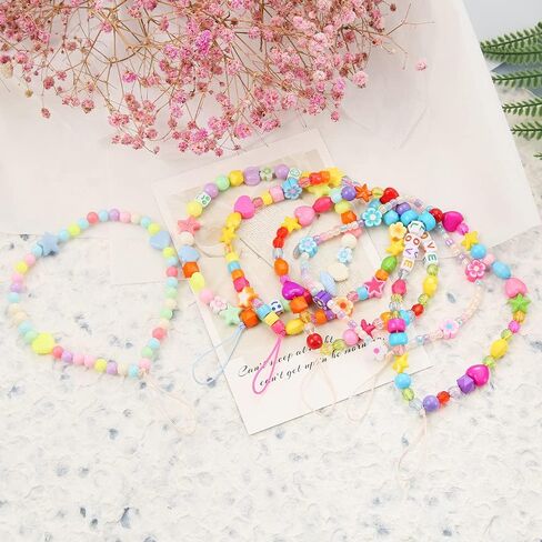 3pcs Beaded Phone Lanyard Wrist Strap Fruit Star Pearl Rainbow Color Beaded Phone Charm for Girls in Saudi Arabia