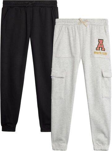 Real Love Girls' Sweatpants - 2 Pack Fleece Cargo & Basic Classic Jogger Sweatpants - Cozy Cargo Jogger Pants for Girls, 7-16 in Kuwait