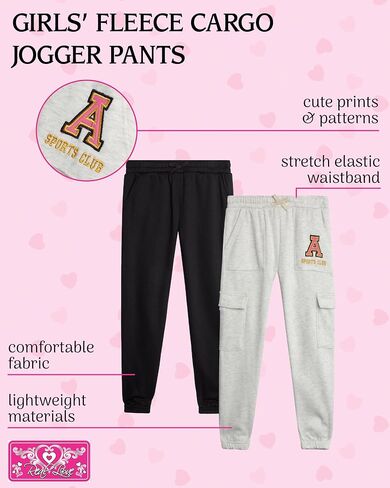 Real Love Girls' Sweatpants - 2 Pack Fleece Cargo & Basic Classic Jogger Sweatpants - Cozy Cargo Jogger Pants for Girls, 7-16 in Kuwait