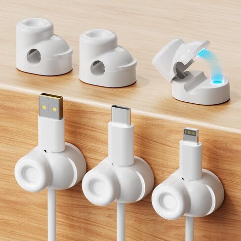 6 Pack Magnetic Cable Clips, Smooth Adjustable Cell Phone Cord Holder with Shoe-Shaped, String Light Clips for Home, Office, Wall, Nightstand, Birthday Banner, Colorful Lights-White in Kuwait
