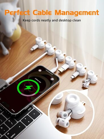 6 Pack Magnetic Cable Clips, Smooth Adjustable Cell Phone Cord Holder with Shoe-Shaped, String Light Clips for Home, Office, Wall, Nightstand, Birthday Banner, Colorful Lights-White in Kuwait