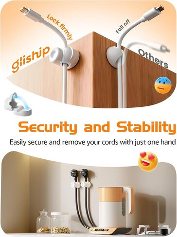 6 Pack Magnetic Cable Clips, Smooth Adjustable Cell Phone Cord Holder with Shoe-Shaped, String Light Clips for Home, Office, Wall, Nightstand, Birthday Banner, Colorful Lights-White in Kuwait