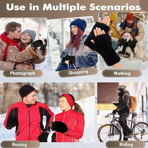 Valpeak Womens Rabbit Fur Winter Mittens Knitted Fingerless Gloves in Kuwait